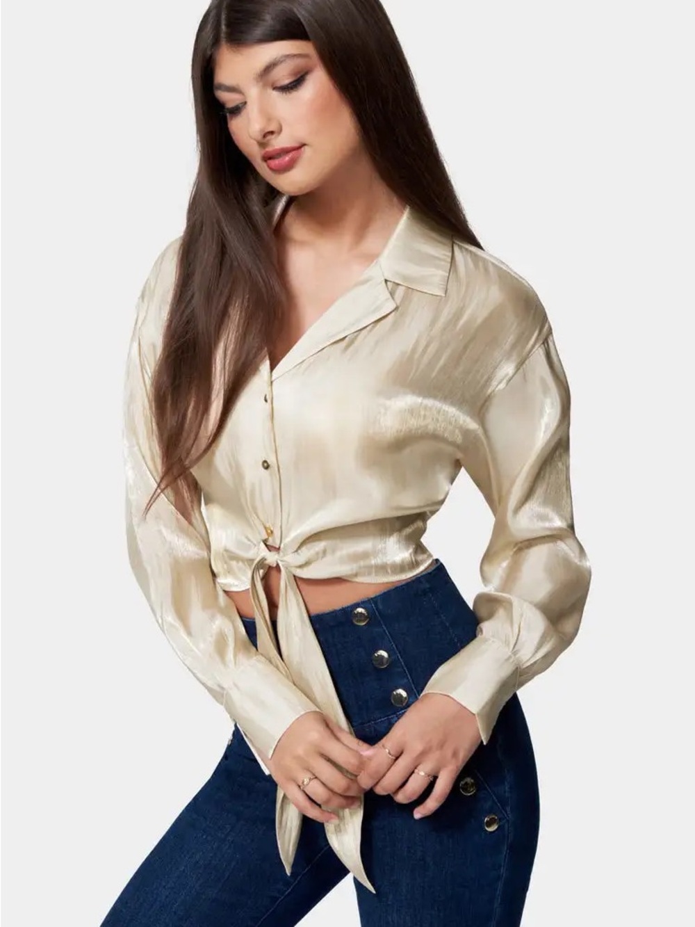 Bebe Metallic Chiffon Top